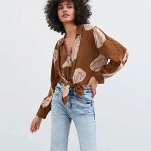 Zara brown tie up shirt brown size S
